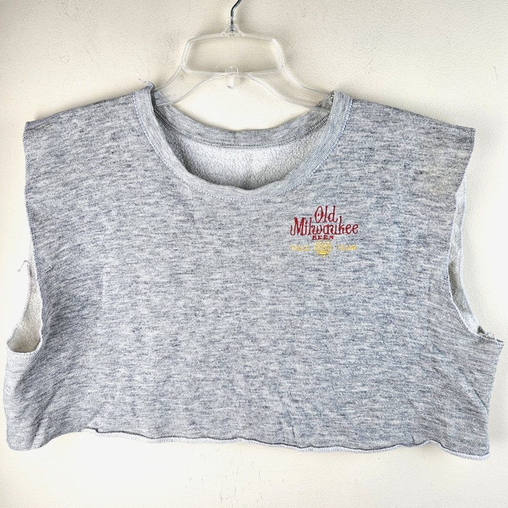 Old Milwaukee Beer Men XL Retro cropped T Shirt fleece heather gray Race team